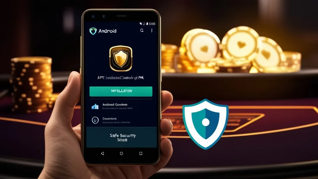 Telemóvel Android com ecrã de instalação de APK em ambiente de casino