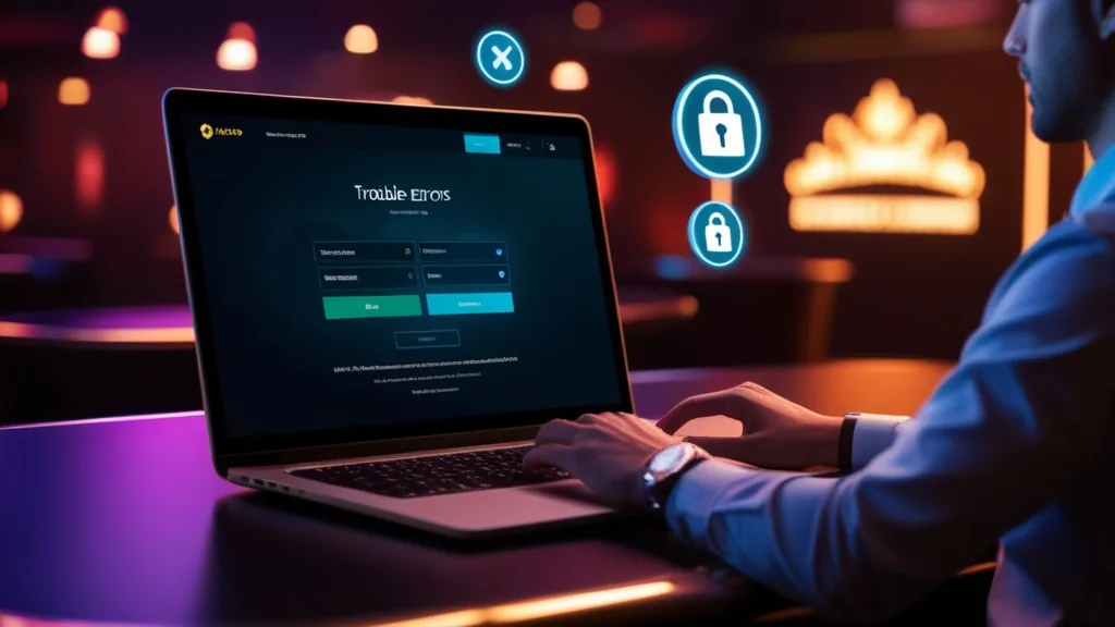 Pessoa verificando erros de acesso em tela de login em ambiente escuro