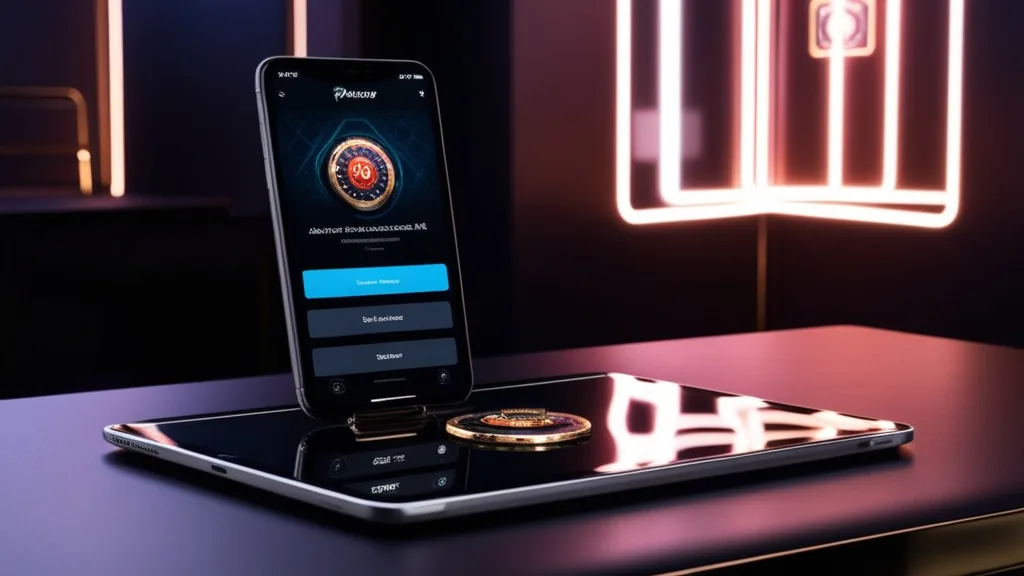 iPhone e iPad com acesso iOS à aplicação West Aces em ambiente escuro